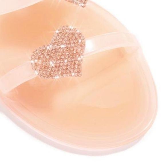 Embellished Jelly Heart Slides in Nude - Picture 2 of 4